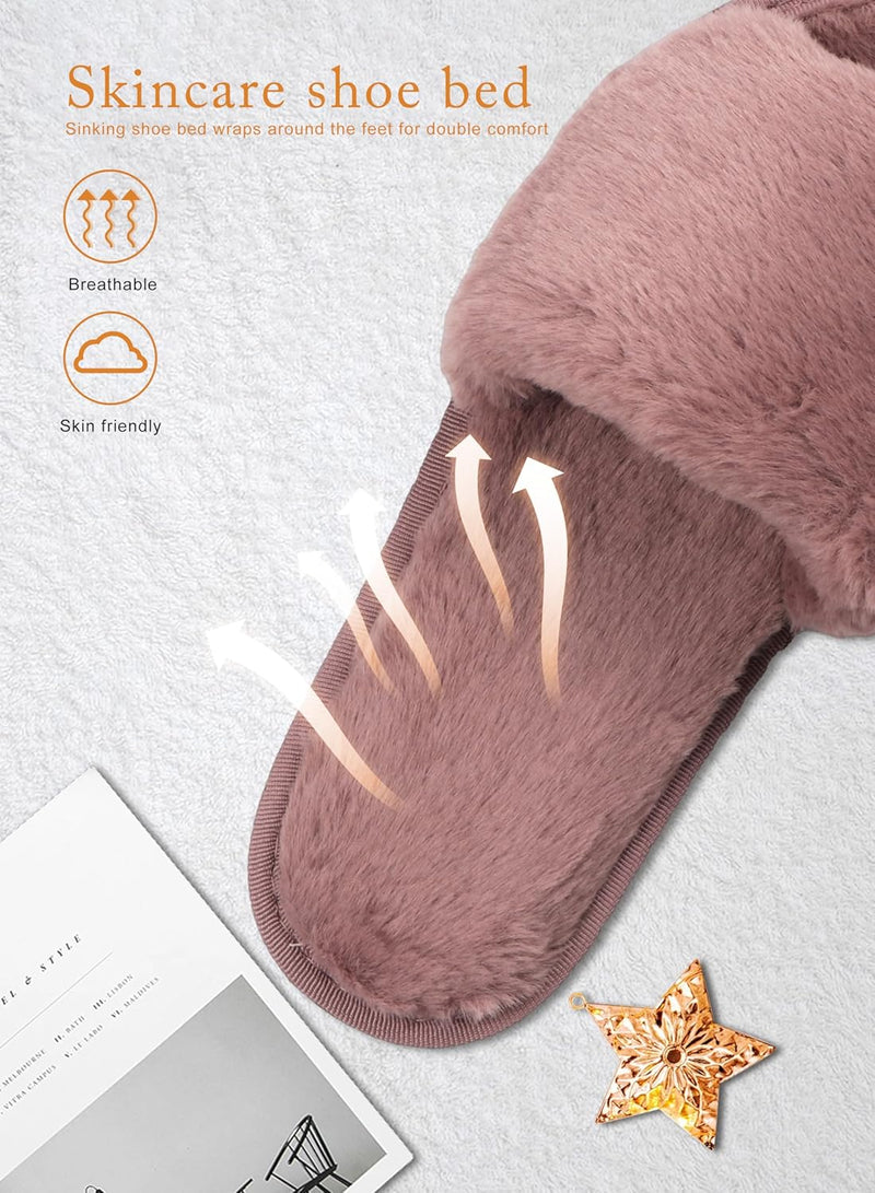 URbazaar Women‘s House Slippers Faux Fur Fashion Warm Shoes Woman Slippers Comfortable Home Furry Slippers,Lightweight Non Slip House Slippers For Cozy Indoor Outdoor