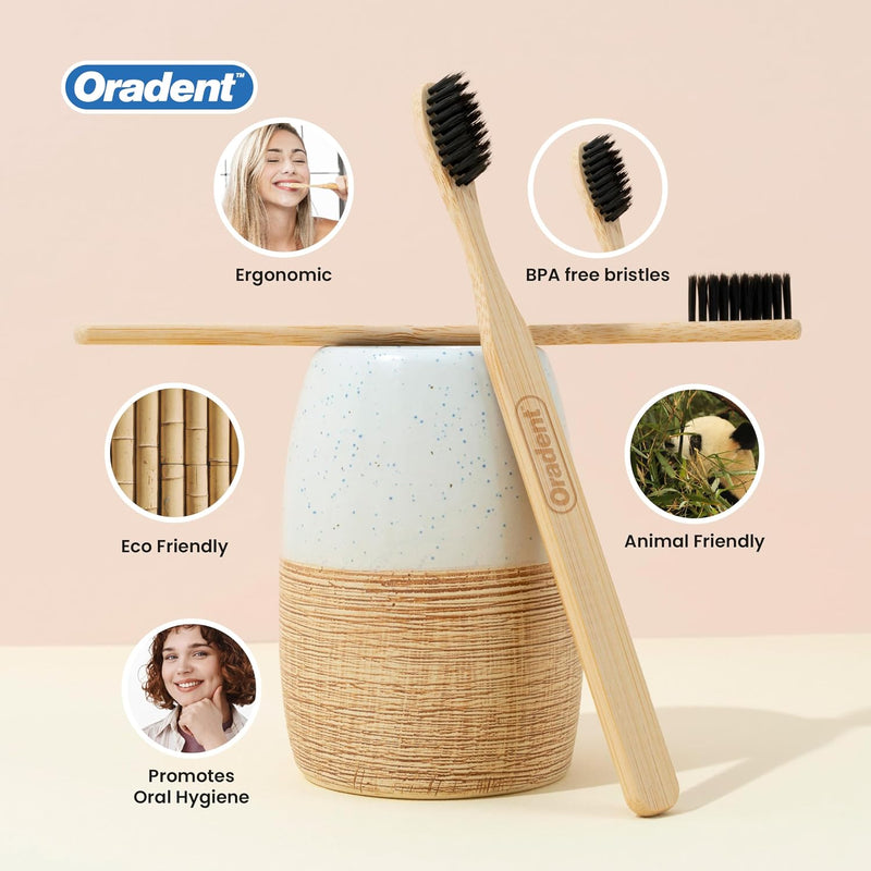 Eco Adult Bamboo Toothbrush Medium Black 1's Biodegradable Bamboo Handle Made with Plant-Based Filaments Gentle on Gums and Enamel BPA Free