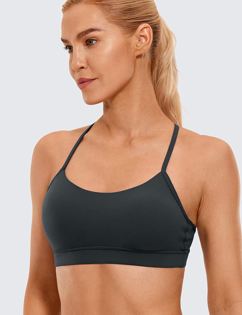 CRZ YOGA Y Back Sports Bra for Women - Padded Racerback Spaghetti Straps Thin Strap Low Impact Workout Yoga Bra