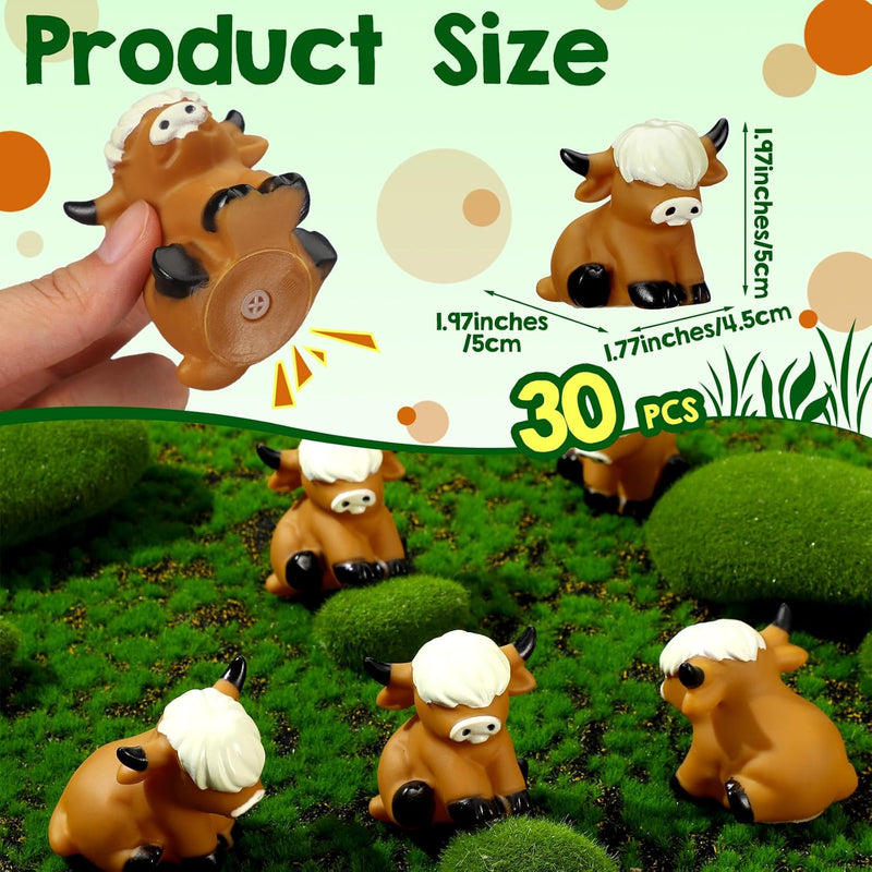 Halloscume 30 Pcs Summer Highland Cow Float Bath Toy Baby Rubber Water Squirting Highland Cow Squeaky Toy Bulk Highland Cow Figurine Statues Decor for Pool Shower Birthday Party Favors(Highland Cow)