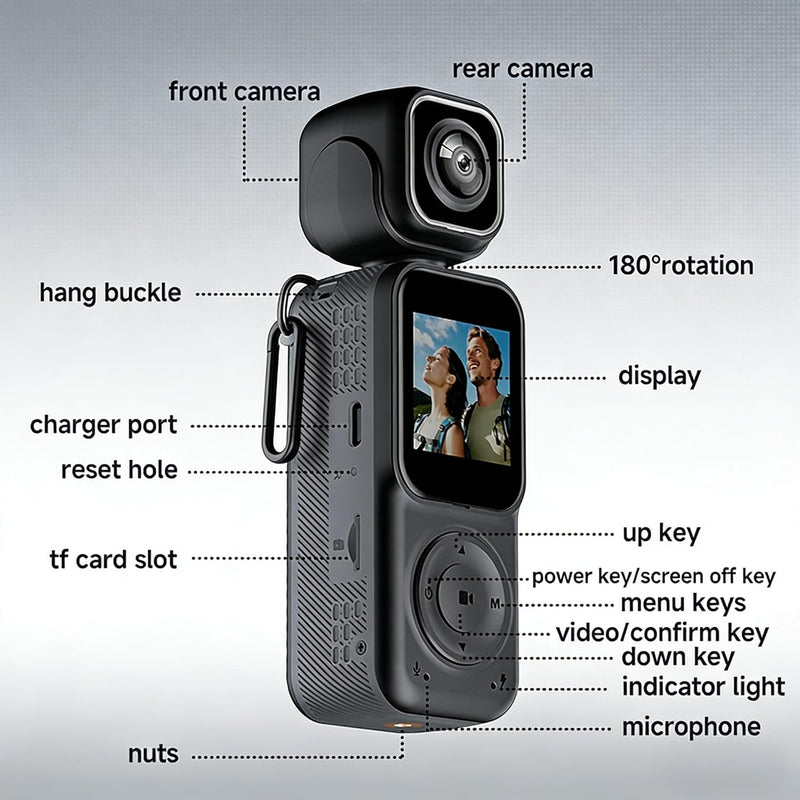 Angju 4K Pocket Vlogging Camera with Dual Screen & 3-Axis Gimbal Stabilizer, Handheld Portable Video Camera with WiFi, Face Tracking, 270 Rotation & 64GB SD Card