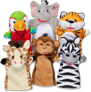 Melissa & Doug Safari Puppet Set 6-Piece Soft Plush Animal H& Puppets Featuring Lion, Elephant, Parrot, Giraffe, Monkey & Zebra Pretend Play Toy for Kids Ages 2+ MD9118 - Safari Buddies Hand Puppets Standard Packaging