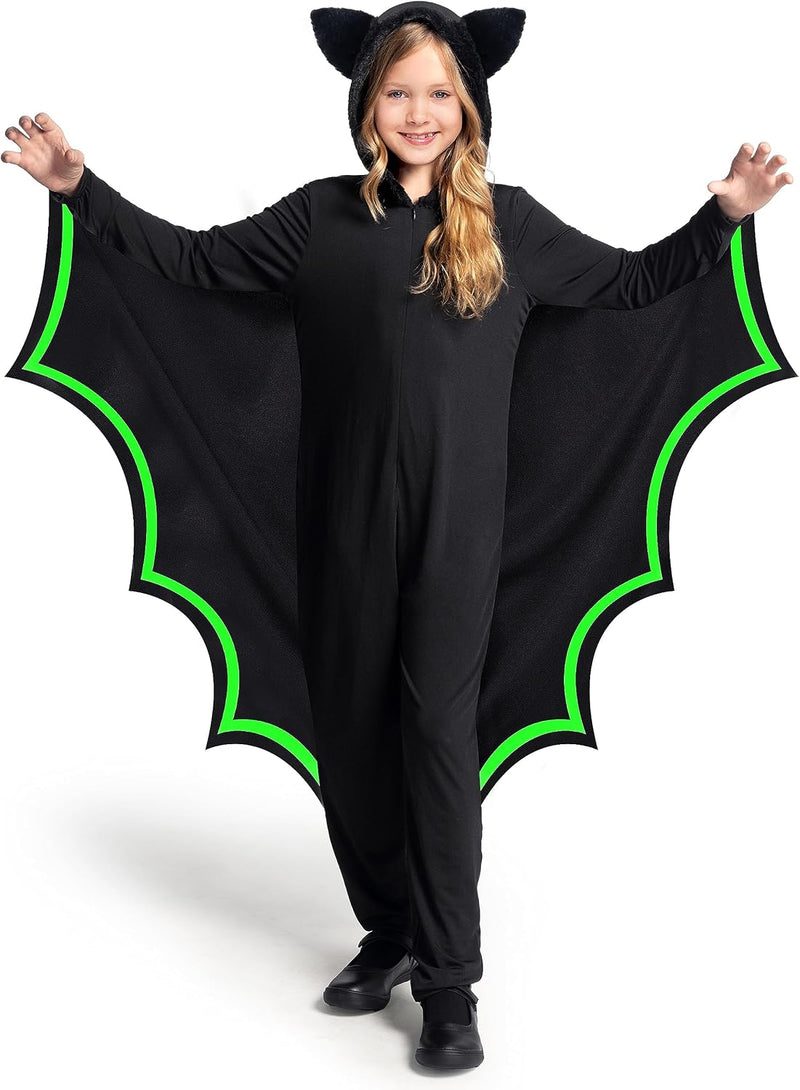 Spooktacular Creations Halloween Kid Bat Costume Glow in the Dark, Bat Wings Costume, Black Jumpsuit for Boy, Girls