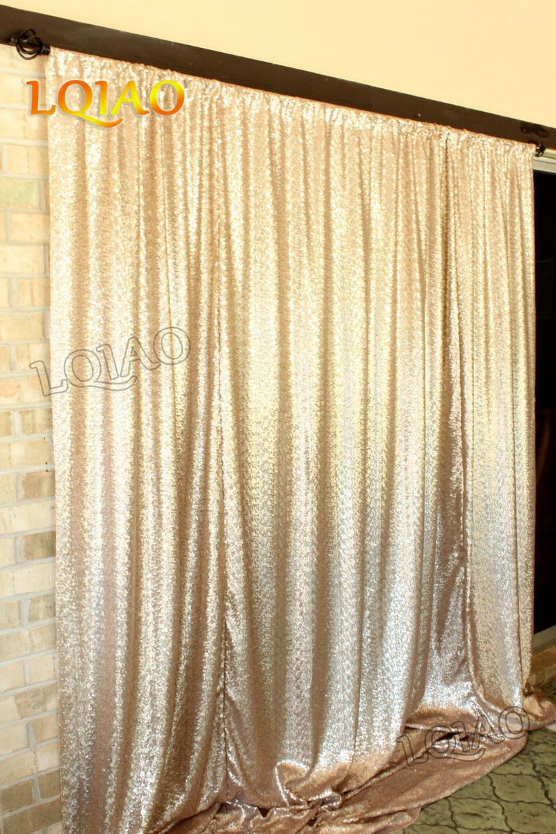 LQIAO 2 Panels Light Gold Sequin Backdrop Glitter Fabric for Wedding Birthday Parties Shimmer Wall-2x8ft