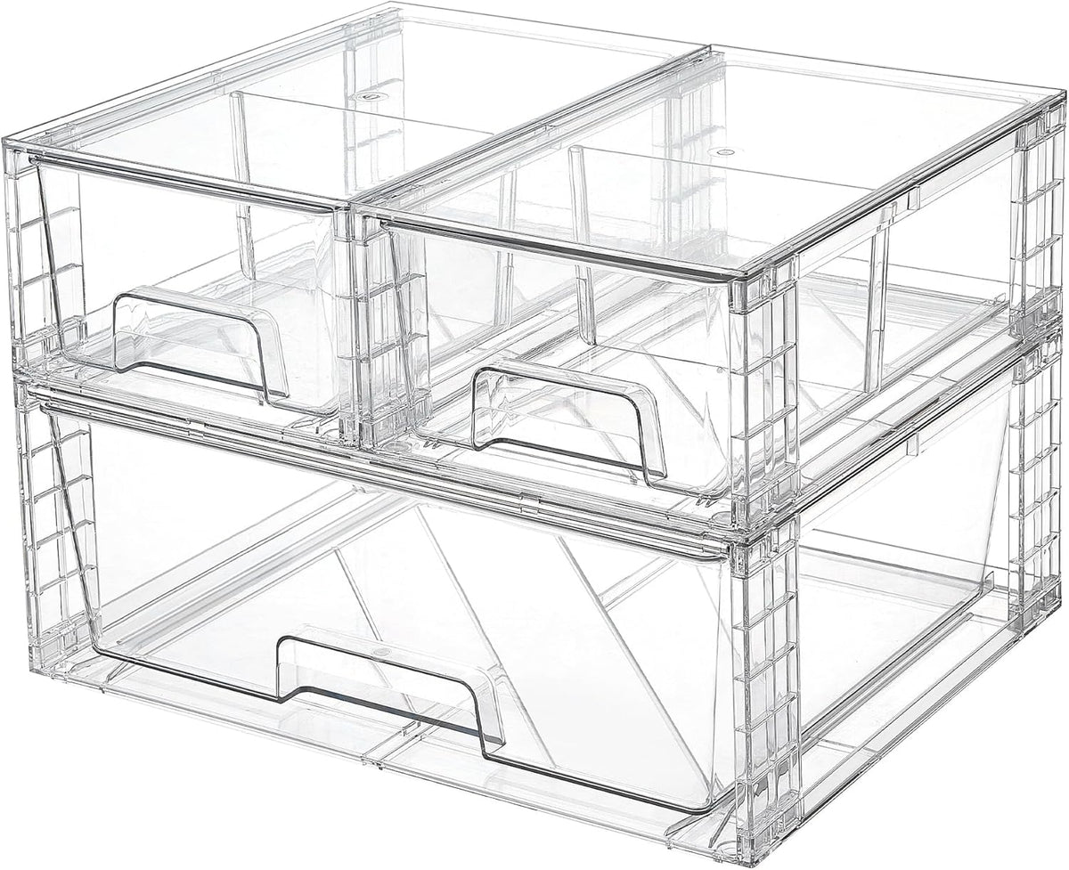 4 Large Stackable Clear Acrylic Drawer Organizer with Handles, Easy Assembly for Bathroom, Kitchen Cabinet, Closet, Makeup – image 7