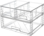 4 Large Stackable Clear Acrylic Drawer Organizer with Handles, Easy Assembly for Bathroom, Kitchen Cabinet, Closet, Makeup - 3er-Set - Kombination (1x Breit + 2x Klein)