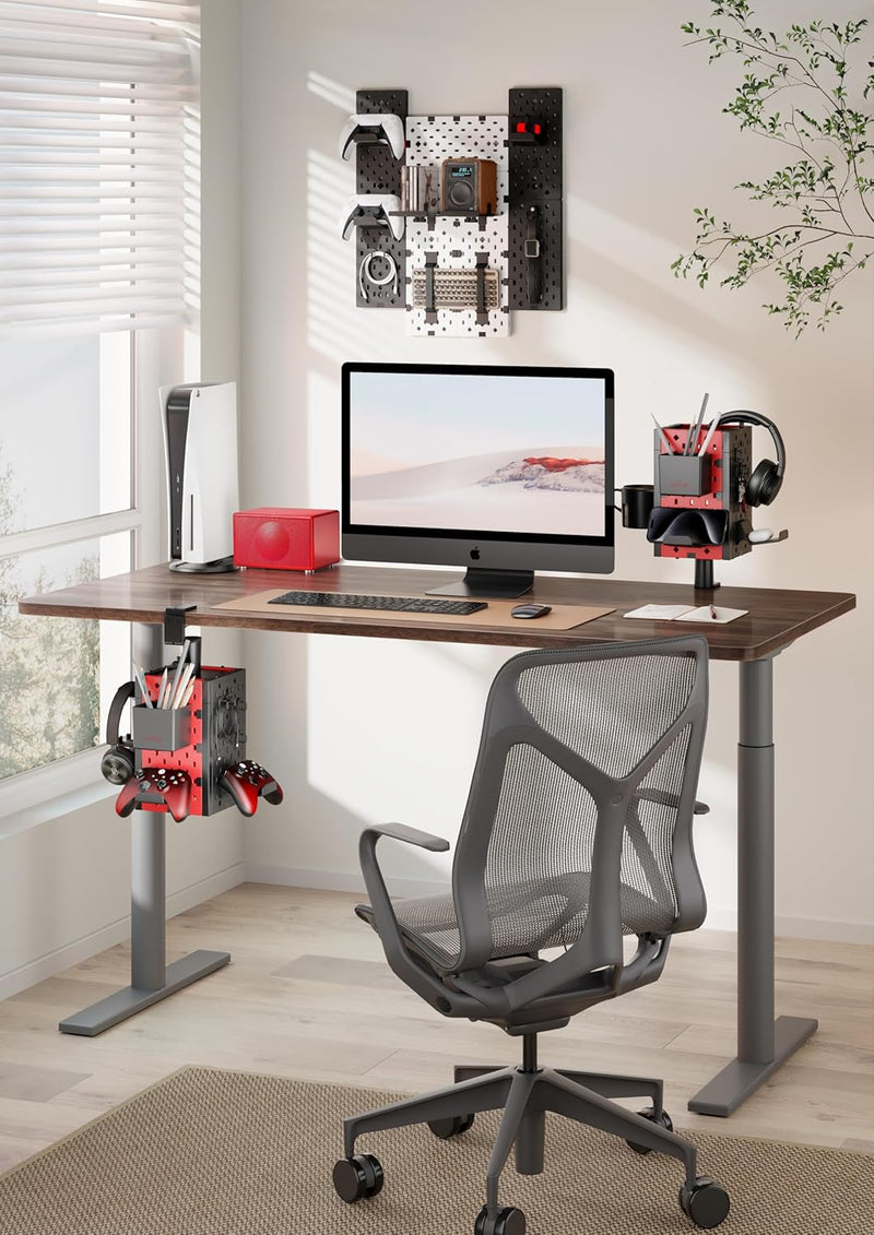 Clamp On Desk Mount Pegboard Organizer | Controller and Headphone Stand | Pen Holder | Cubical Office and Gaming Accessories for Room | 1 Unit (4-Panel)