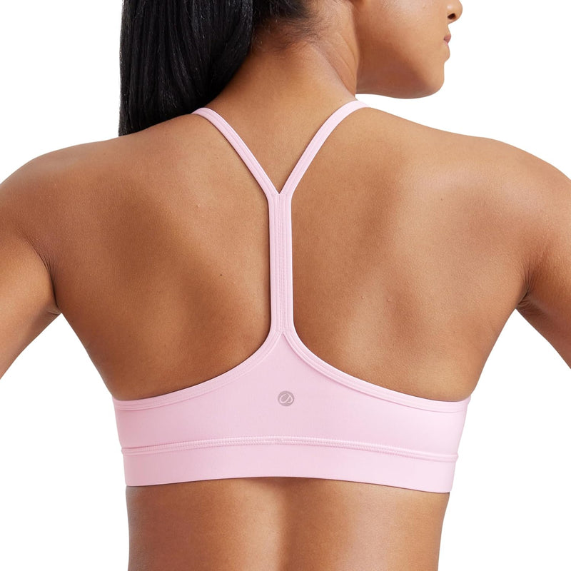 CRZ YOGA Y Back Sports Bra for Women - Padded Racerback Spaghetti Straps Thin Strap Low Impact Workout Yoga Bra