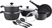 Prestige Essentials Granite 12 Piece Non-Stick Cast Aluminium Cookware sets Induction Compatible Pots and Pans Set Green - PR80963 - Black