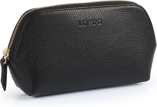 Genuine Leather Makeup Bag Cosmetic Pouch Travel Organizer Toiletry Clutch - Black