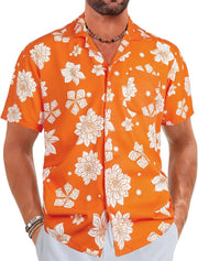 Men's Trench Coat Long Wool Coat Winter Classic Overcoat Top Pea Coat - 027 Floral Orange