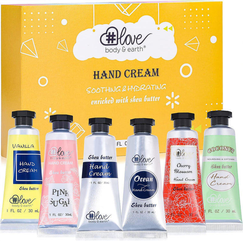 Hand Cream Gift Set for Women BODY & EARTH LOVE Mini Hand Cream, Travel Size Gifts for Women 6pcs Skin Care Gift Set, 6 Plant Fragrances, Birthday Gifts for Women, Mom, Sister