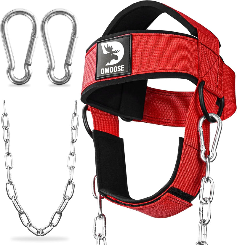 DMoose Neck Harness for Weight Lifting - 30" Heavy Duty Steel Chain - Neck Exerciser, Trainer & Strengthener for Injury Recovery Support & Workout- Adjustable Head & Chin Strap