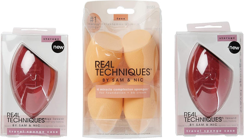 Miracle Complexion Sponge Makeup Blender Assorted Kit, Beauty Sponges Ideal for Face and Body, 13 Count - Miracle Complexion + Travel Cases