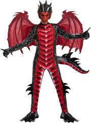 Spooktacular Creations Halloween Kid Dragon Costume, Boys Dragon Wings, Tail and Mask Set for Halloween Dress Up - Red