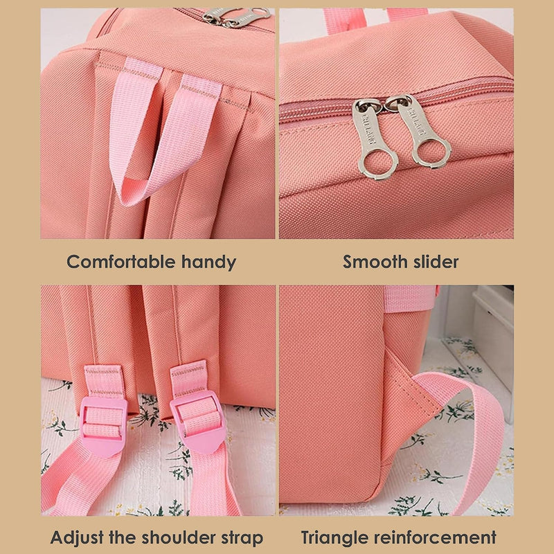 School Canvas Backpack, 4 Pieces, Pink, Large, unisex child