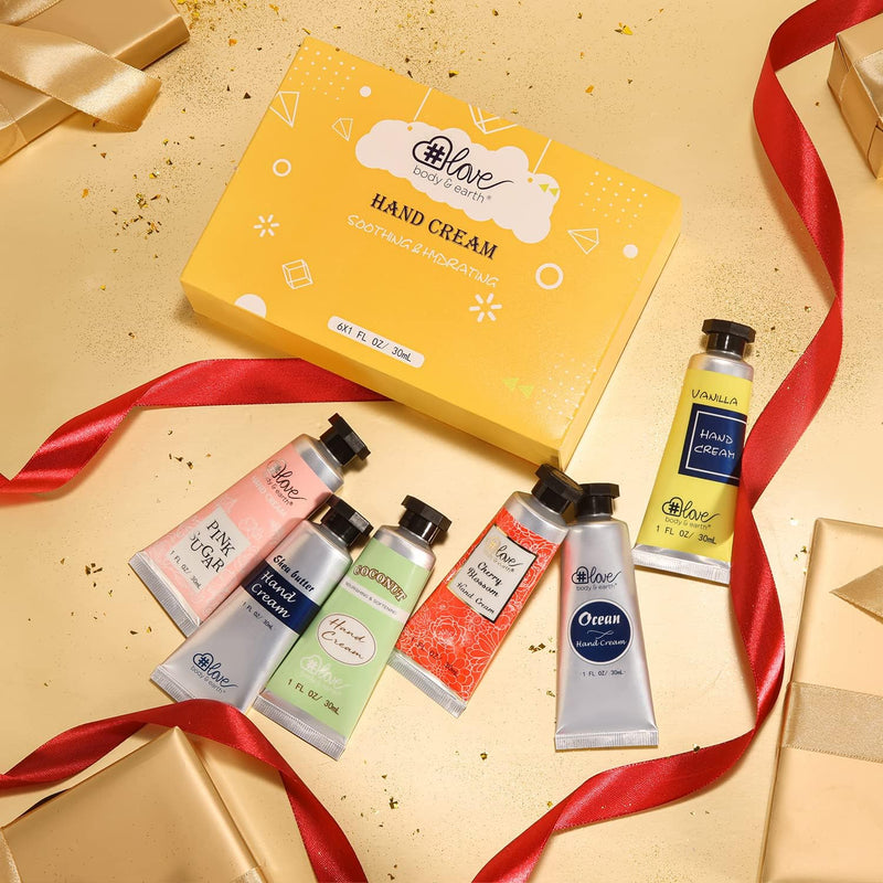 Hand Cream Gift Set for Women BODY & EARTH LOVE Mini Hand Cream, Travel Size Gifts for Women 6pcs Skin Care Gift Set, 6 Plant Fragrances, Birthday Gifts for Women, Mom, Sister