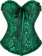 Corsets for Women Renaissance Floral Lace up Boned Overbust Corset Bustier Shapewear - Black-green