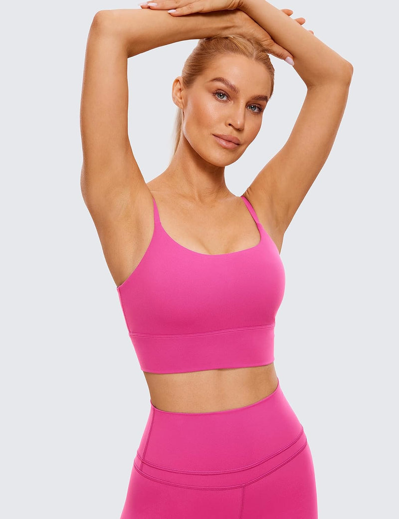 CRZ YOGA Women's V Back Longline Sports Bra with Adjustable Straps Wireless Workout Padded Yoga Bra Cropped Tank Tops