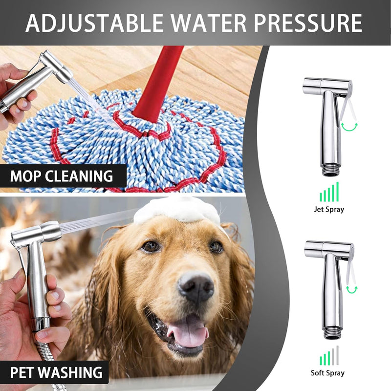Hanbuluo Bidet Sprayer for Toilet, Hand held Stainless Steel Toilet Bidet Sprayer Kit with Hose, Easy Install Bidet Attachment for Toilet, Bidet Sprayer for Personal Hygiene