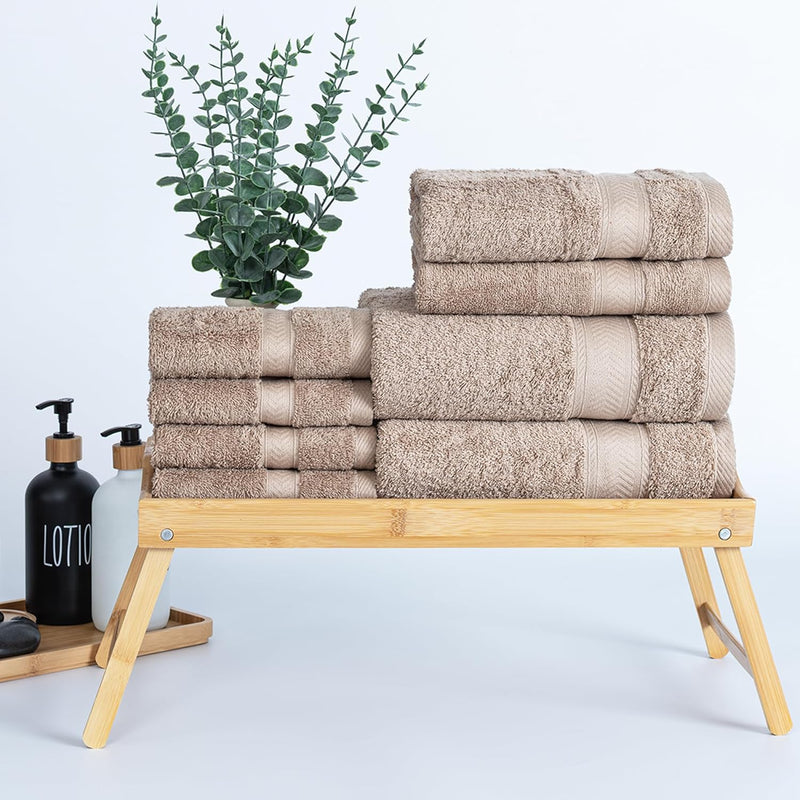 Cannon Bath Towel, 70x140 cm, 8 Piece Set, 2 Piece of 70x140cm bath towel, 2 Piece of 41x71cm Hand Towel & 4 Piece of 33x33cm Wash Cloth,100% Cotton for Bathroom, Spa & Gym (LINEN)