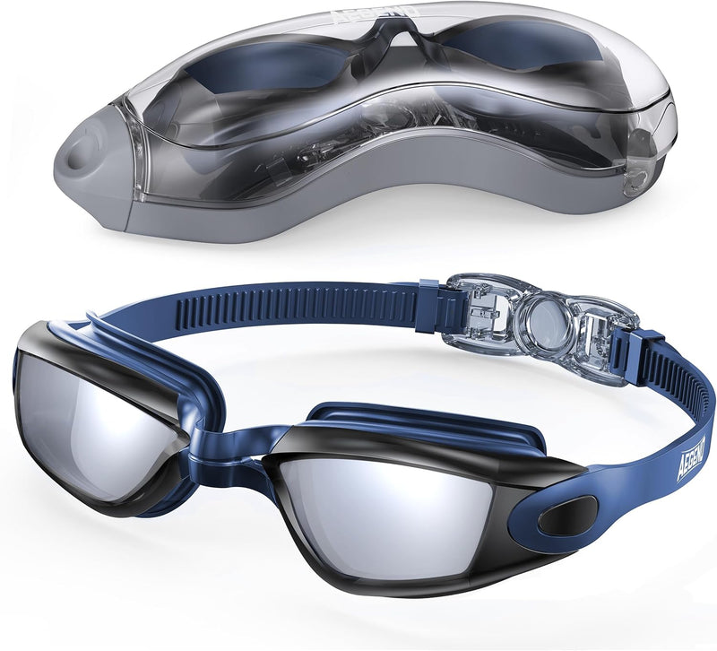 Aegend Swim Goggles, Swimming Goggles No Leaking Adult Men Women Youth - Black With Blue Strap