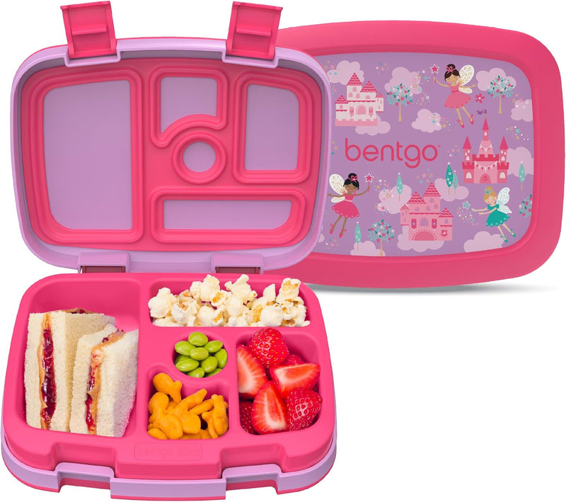 Bentgo Kids Prints Leak-Proof, 5-Compartment Bento-Style Kids Lunch Box - Ideal Portion Sizes for Ages 3 to 7 - BPA-Free, Dishwasher Safe, Food-Safe Materials (Dino Fossils) - Fairies