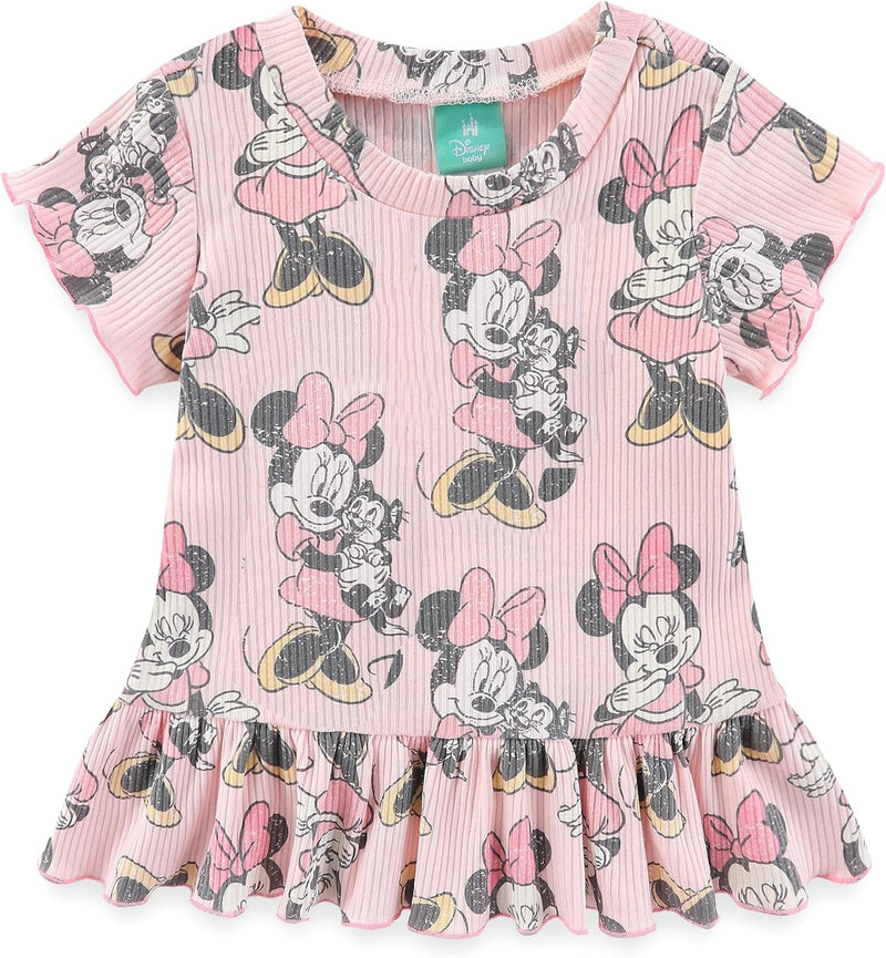Disney Minnie Mouse Baby Girls 2 Piece Ribbed Top and Shorts Set for Newborn and Infants