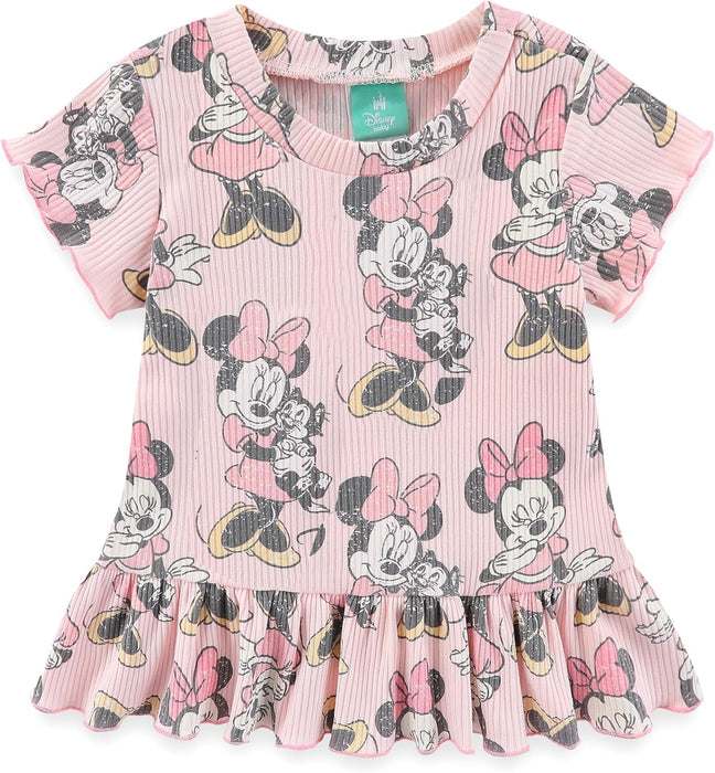 Disney Minnie Mouse Baby Girls 2 Piece Ribbed Top and Shorts Set for Newborn and Infants