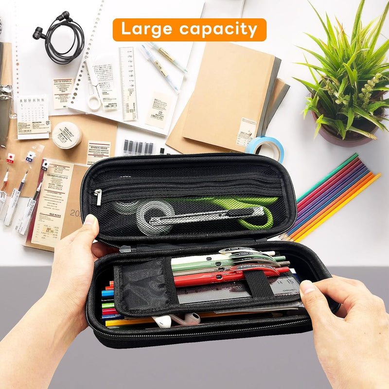 Pencil Case, EVA Pencil Case, Hard Shell with 2 Layers, Large Capacity, Simple Stationery Pouch for Students and Workers with Hand Strap