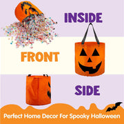 JOYIN 2pcs Halloween Trick or Treat Bags, 10 x 11.8 Inch / 25 x 30 cm Reusable Pumpkin Buckets for Kids Halloween Birthday Party