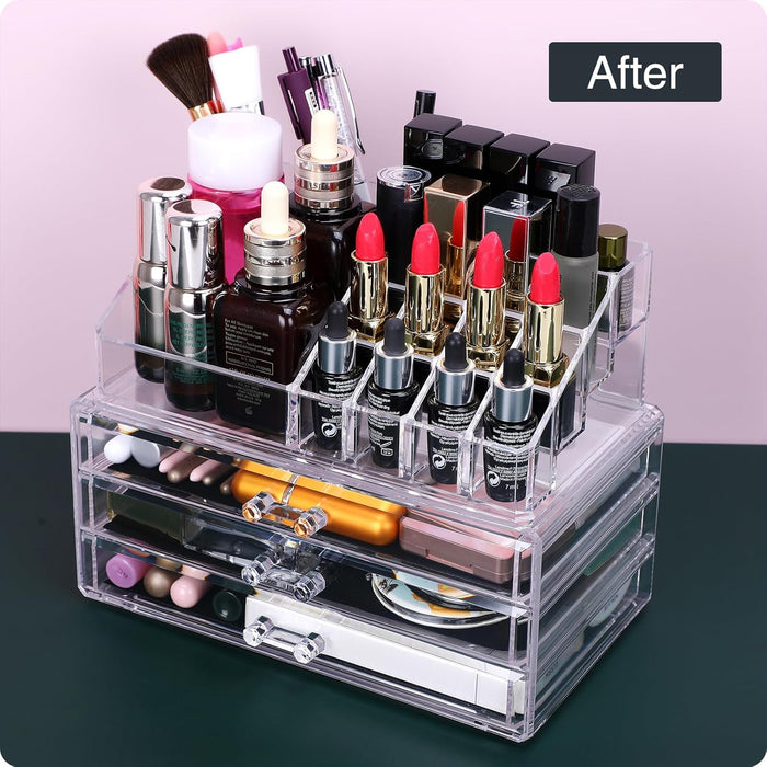 MOSIKER Acrylic Makeup Organizers and Storage with 4 Drawers,Clear Stackable Cosmetic Jewelry Accessories Holder