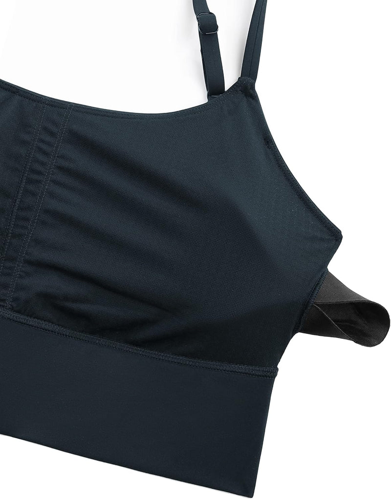 CRZ YOGA Women's V Back Longline Sports Bra with Adjustable Straps Wireless Workout Padded Yoga Bra Cropped Tank Tops