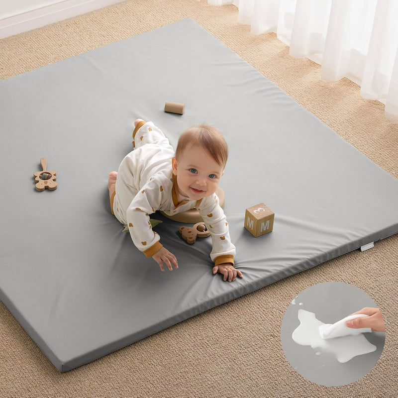 Blissful Diary Vegan Leather Baby Play Mat, 50x50 Thicken Foam Cushioned & Waterproof Playpen Mat for Infants and Toddlers, Stylish and Just Wipe-Clean Playmat for Baby Play on Floor, Light Green