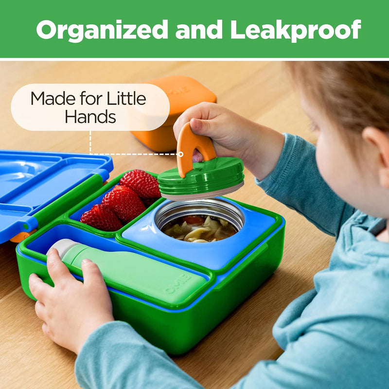 OmieBox Kids Insulated Leakproof Bento Lunch Box with Food Jar (Monster Blue)