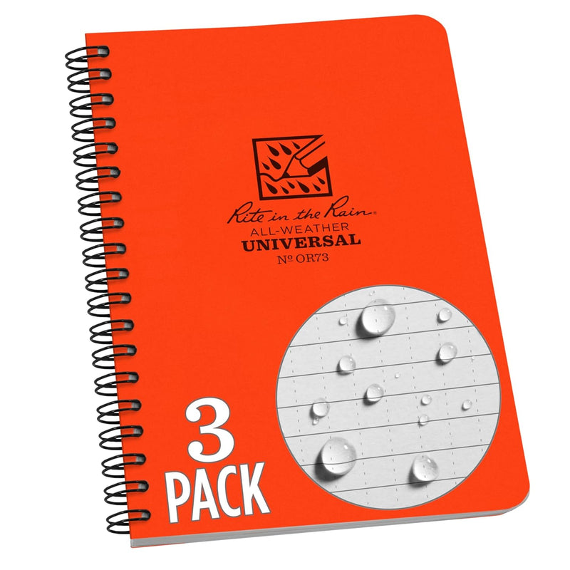 Rite in the Rain Weatherproof Side Spiral Notebook, 4.875" x 17.8 cm, Blue Cover, Universal Pattern (No. 273)", 1 pack - Pack Of 3 Orange