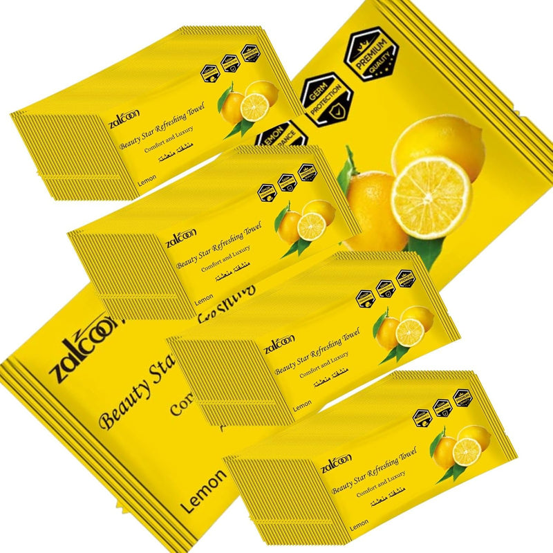 Refreshing Towel Wipes, Cotton Refreshment White Towels (25 Packs, 23x23cm) Mildly Scented Pre-moistened Towels to Use Hot or Cold - Lemon Scent - Lemon 100
