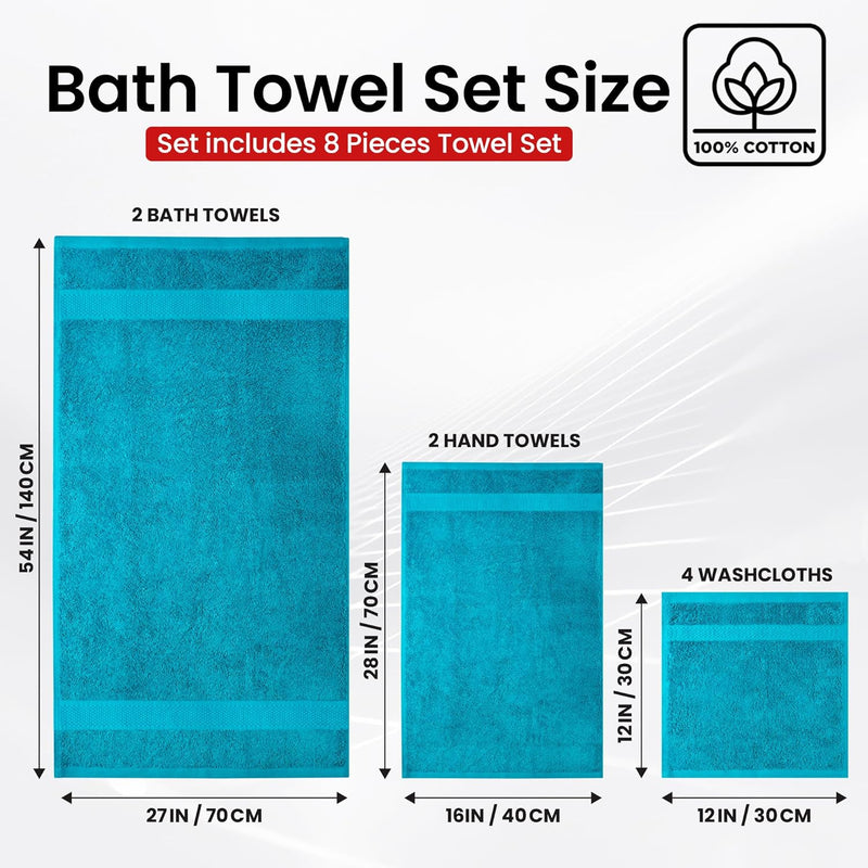 Infinitee Xclusives Premium Bath Towels Set - [Pack of 8] 100% Cotton Highly Absorbent 2 Bath Towels, 2 Hand Towels and 4 Washcloths - Hotel & Spa Quality Bath Towels for Bathroom (Shadow Grey)