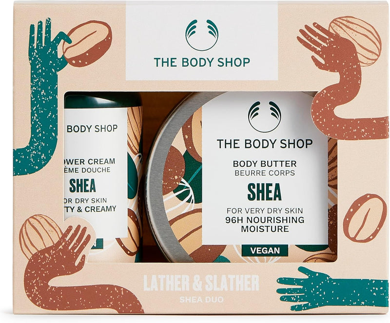 Shea Treats Gift Set (Shower Cream 60ml, Body Butter 50ml), Nourishing Shea Butter Body Care Duo with Handcrafted Shea Butter from Ghana, Moisturising Skincare Gift