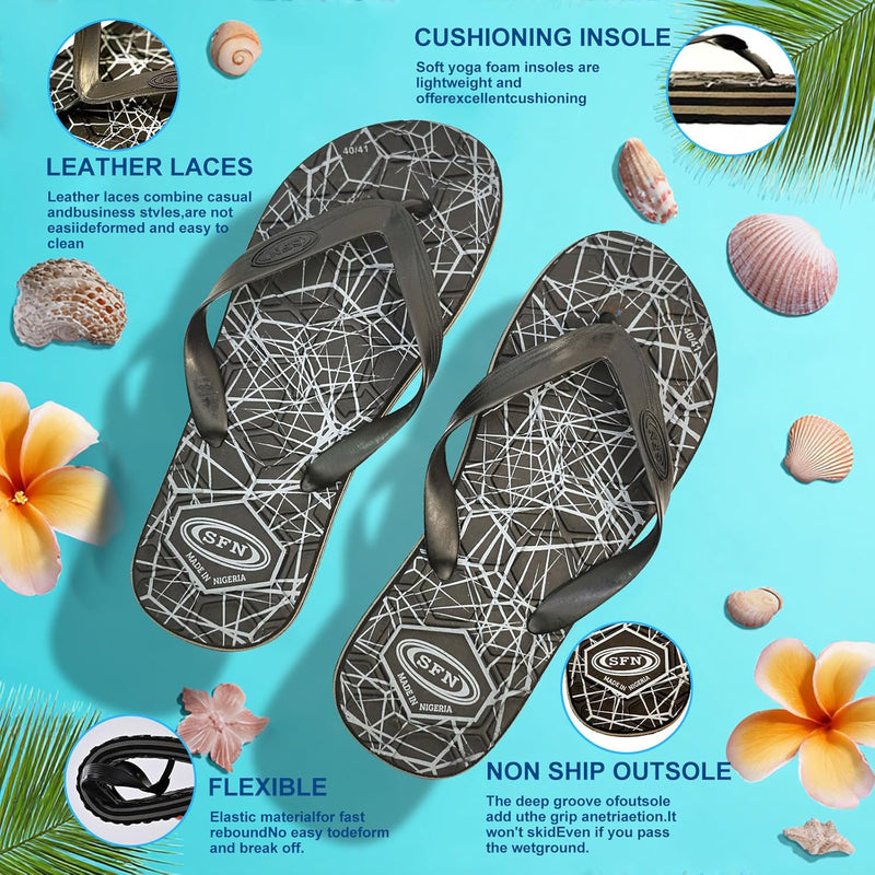 SFN Top Men's Flip Flops - Comfortable Beach Slippers for Men, Lightweight & Durable, Flat Sole Sandals for Casual Wear, Pool, Travel - Black