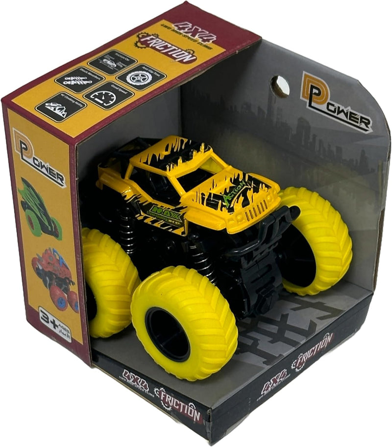 D-Power - Friction Powered Monster Truck Toys - Yellow 360 Stunt Flipping, No Batteries, Perfect Kids Gift 3+
