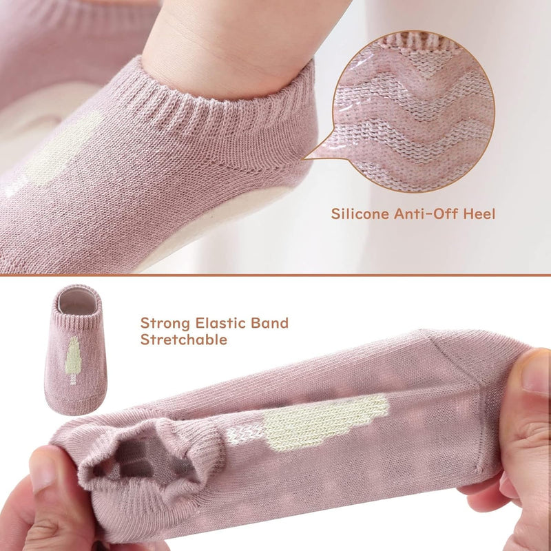 Khazna Baby Non Slip Socks, Toddler Baby Non Slip Socks Infant Newborn Antiskid Socks with Grips Anti-Slip Unisex Ankle Socks for Infant, Baby and Toddler Socks(5 Pairs)