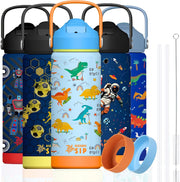 550ml Boys Stainless Steel Water Bottle Leak-Proof, Insulated Kids Water Flask for School, Sports, BPA-Free Water Stainless Steel Water Bottle (Space, 550ml) - Playful Dinos 550 ml