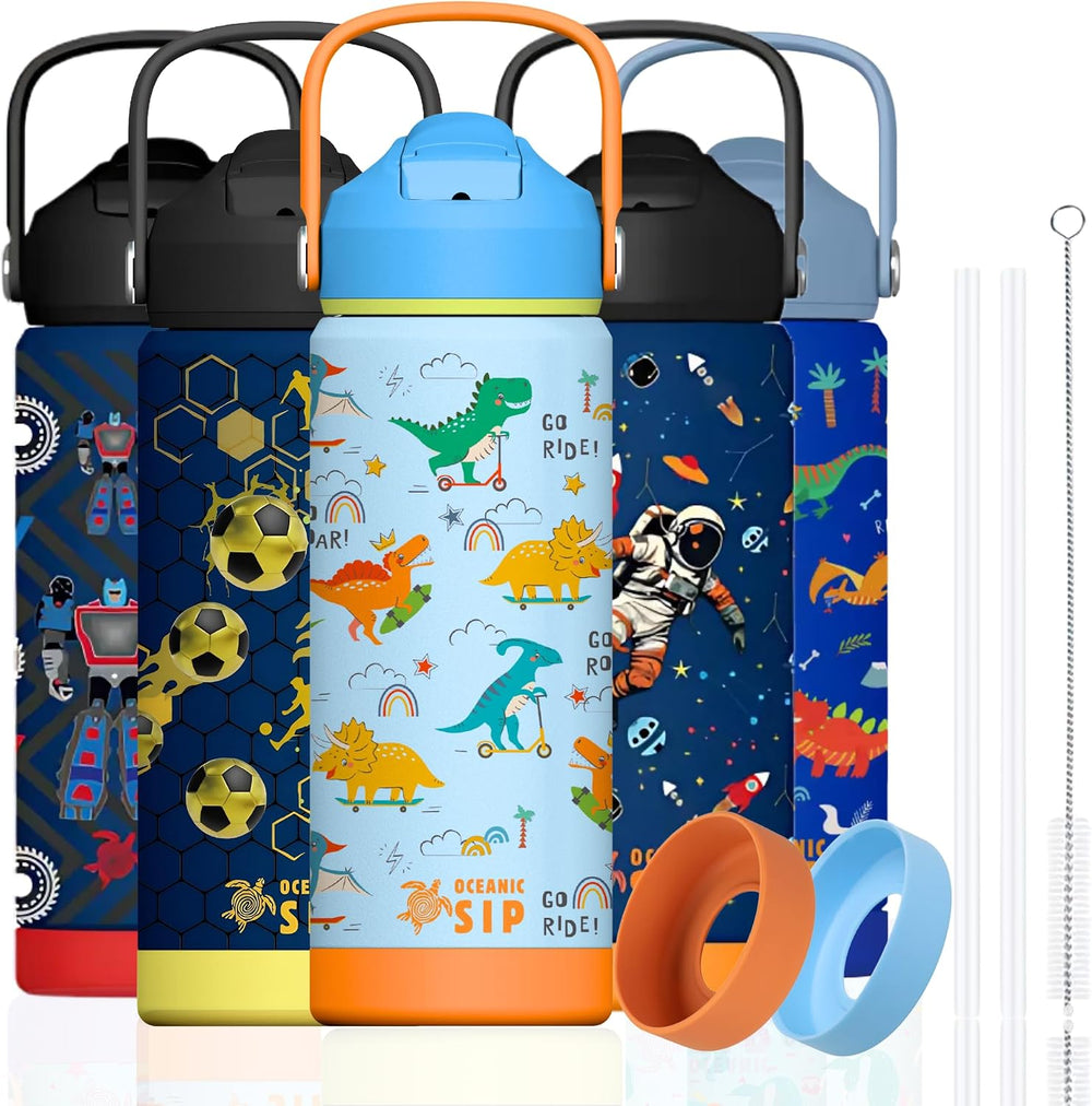 Boys Stainless Steel Water Bottle 550ml 18oz Double-Wall Vacuum Insulated 304 Stainless steel Water Bottle BPA FREE Leak Proof (Football, 550ml)