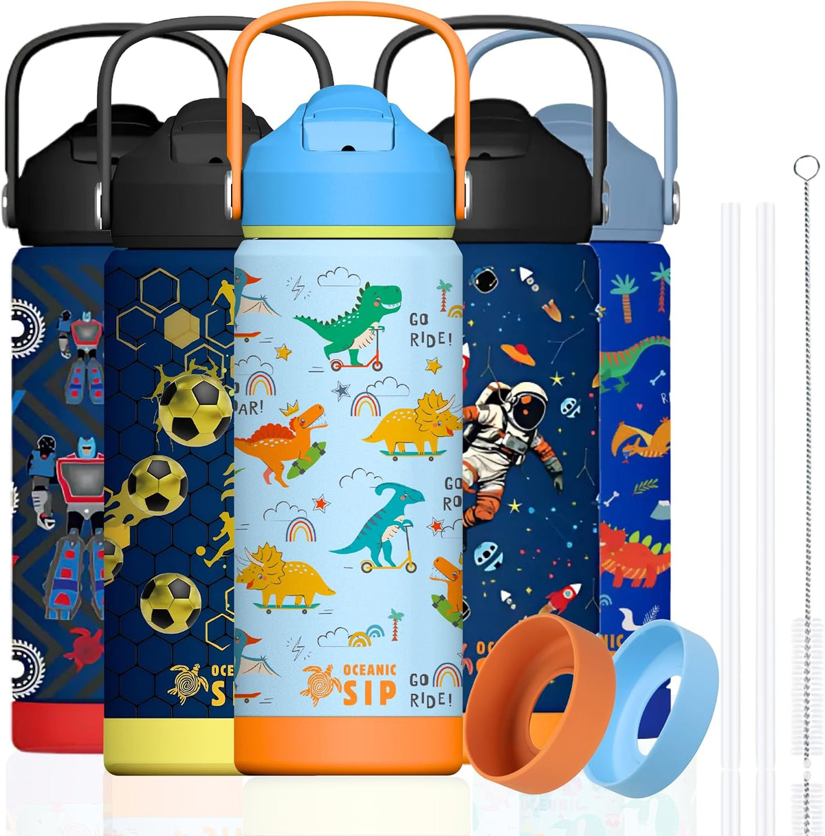 Boys Stainless Steel Water Bottle 550ml 18oz Double-Wall Vacuum Insulated 304 Stainless steel Water Bottle BPA FREE Leak Proof (Football, 550ml) – image 3