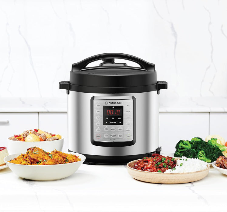 Nutricook Smart Pot Eko, 1000 Watts - 9 In 1 Instant Programmable Electric Pressure Cooker, 6 Liters, 14 Smart Programs, Brushed Stainless Steel/Black, 2 Years Warranty, Silver/Black