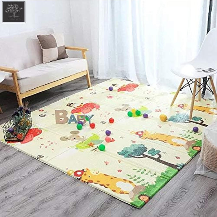 Sulfar Foldable Baby Playmat 180x200cm – Non-Slip XPE Foam Crawling Mat for Kids & Babies | Thick, Waterproof, Double-Sided Baby Carpet for Nursery & Playroom (Pack of 1)