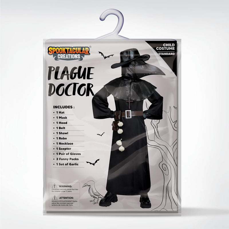 Spooktacular Creations Black Plague Doctor Costume Set, Halloween Costume with Beak Mask, Dr Outfit