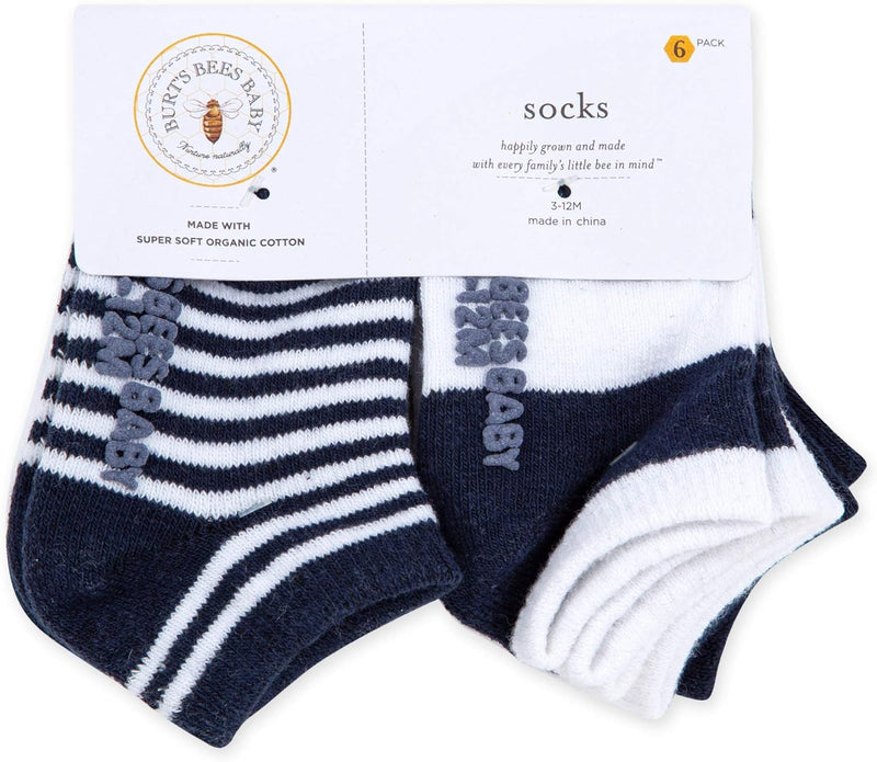 Burt's Bees Baby Unisex Baby, 6-pack Ankle Socks With Non-slip Grips, Made With Organic Cotton