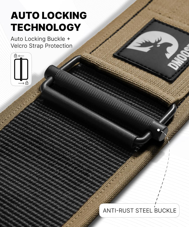 DMoose Fitness Weight Lifting Belt - Auto Locking 4" Nylon Gym Belt with Adjustable Buckle - Provides Lumbar Support & Stability for Olympic Training, WOD & Cross Training for Men & Women